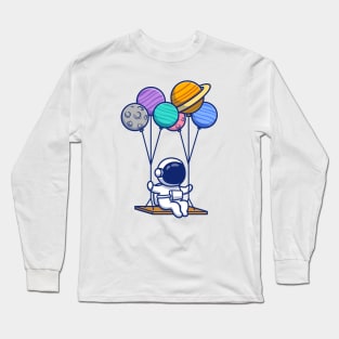 Cute Astronaut Swinging With Planets Long Sleeve T-Shirt